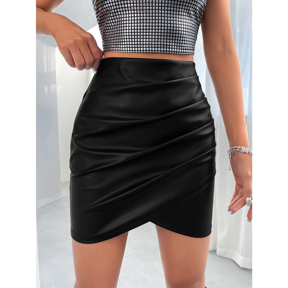 Ruched Wrap Hem vegan leather Skirt hot pink - Picture 7 of 9